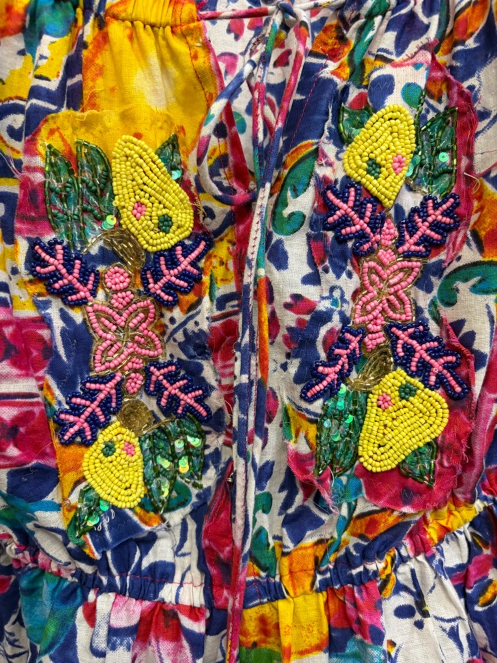 Antica Sartorial Positano Bohemian Shorts Romper Tassels Beaded Fruit Front - Picture 5 of 9